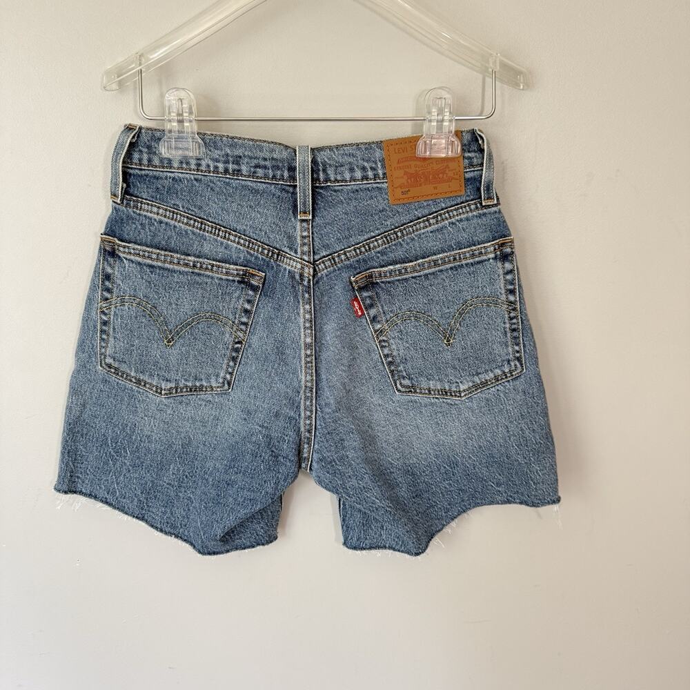 Levi's 501 Premium Mid Thigh Cut Off Distressed Denim Shorts Blue W25 NEW - Picture 3 of 5